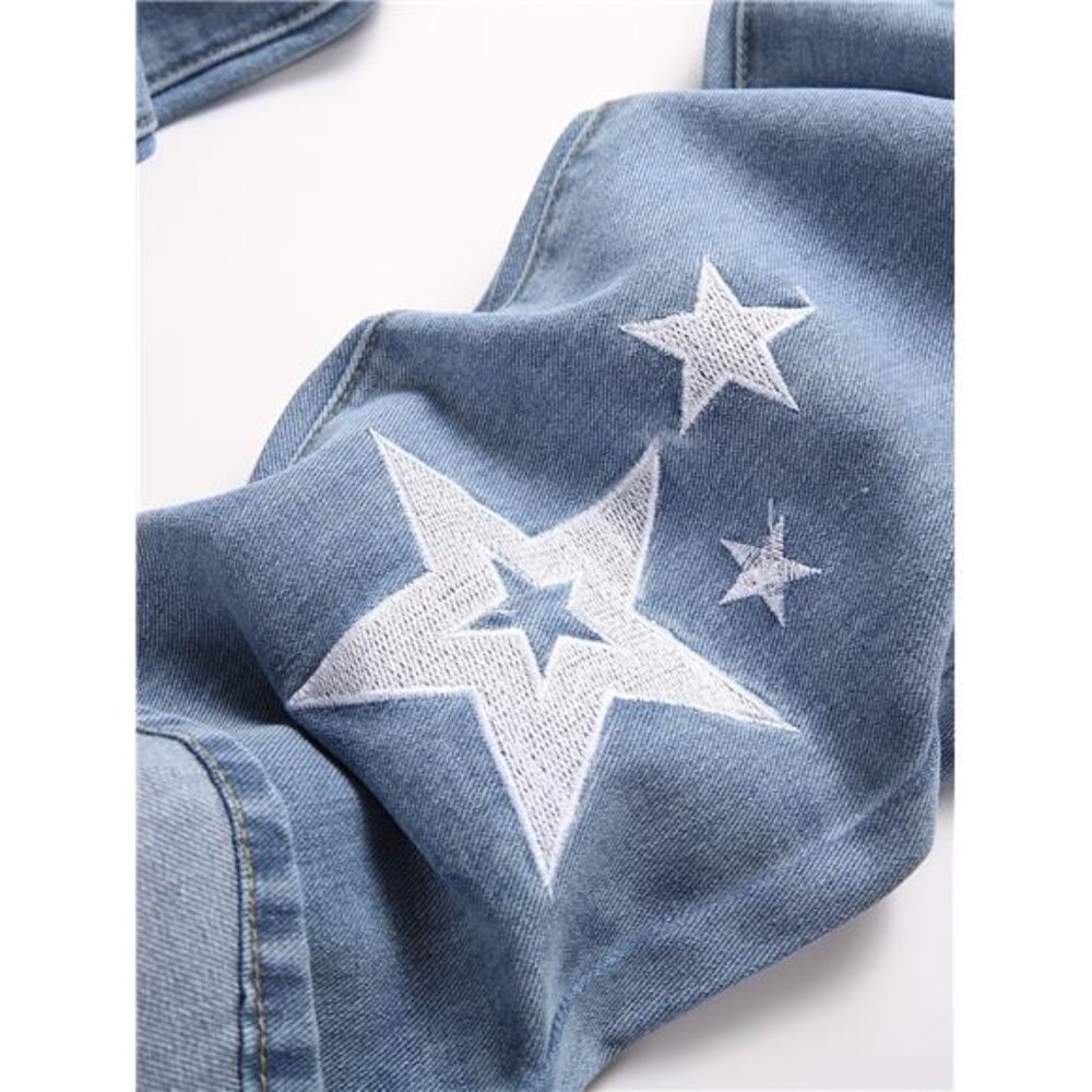 NWT Men's Light Wash Distressed Star Print Jeans - Picture 4 of 9